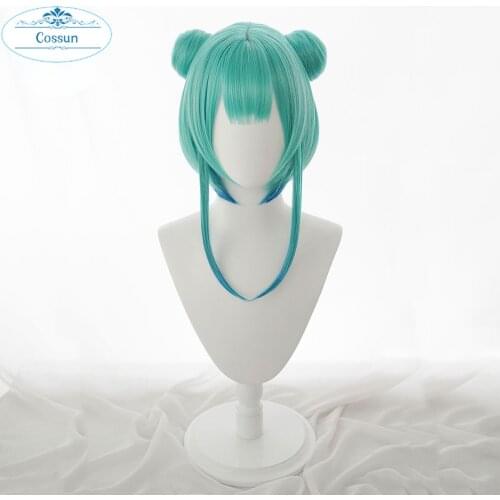 Youtuber Hololive Uruha Rushia VTuber Green Cosplay Wig with buns Heat Resistant Synthetic Necromancer Cosplay Hair