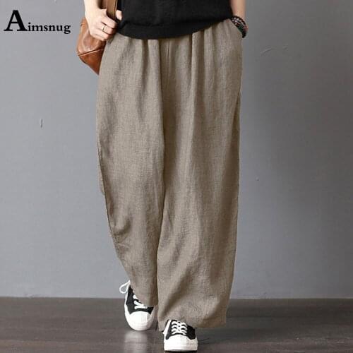 Plus Size 4xl 5xl Women Cotton Linen Pants 2021 New Summer Pockets Trouser Casual Loose Pantalon Female Ankle-Length Pants Femme