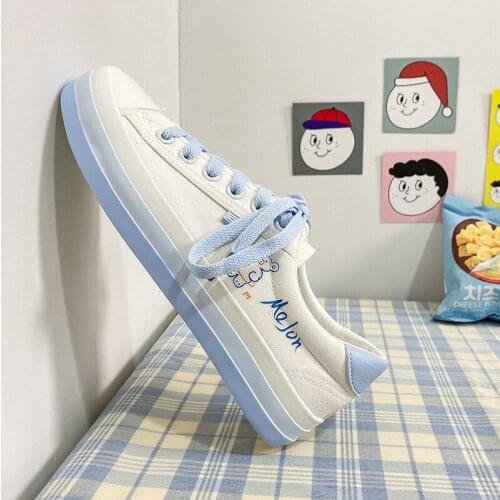 Cute Lovely Bear Lolita Girls Casual White Shoes Korean Canvas Womens 2021 Spring Loli Students Casual Velcro Board Sneakers