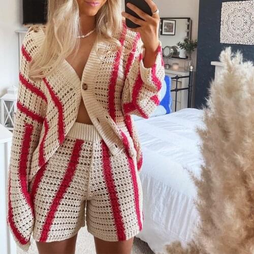 Knitted Long Sleeve Cardigan Women Red Stripe Loose Y2K Autumn Winter Fashion Casual Sweater Top V Neck Oversized