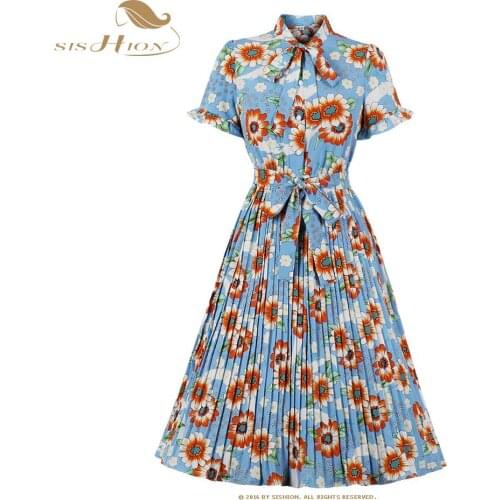 2021 New Casual Women Summer Floral Dress Vestidos Robe Femme VD2071 Short Sleeve Pleated Maxi Midi Dresses