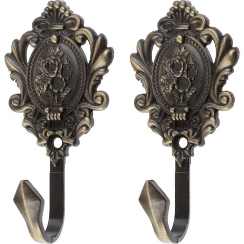 2Pcs Rose Pattern Vintage Drapery Curtain Holdbacks Tieback Hooks Wall Hook for Cloth-hat Hook Curtain Drapery Zinc Alloy