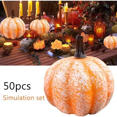 50pcsSimulation Pumpkin Golden Autumn Mini Pumpkin Set Halloween Pumpkin Thanksgiving Decoration Pumpkin Pine Cones Acorns Props