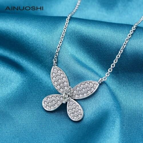 AINUOSHI Classic 3x6mm Marquise Cut Simulated SONA Diamond Butterfly Necklace For Women 925 Silver Surprise Party Gifts Jewelry