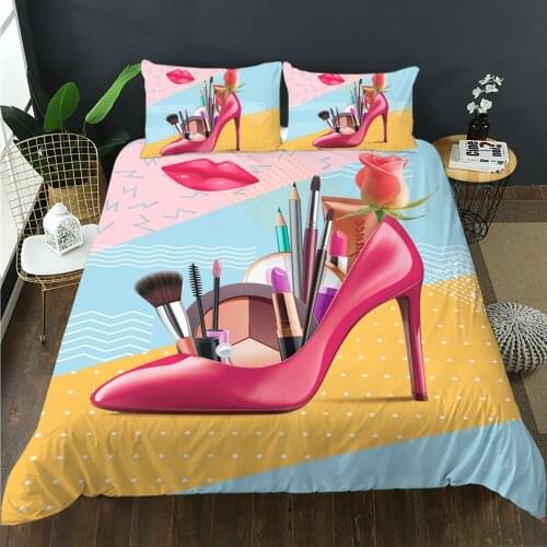 BailiPromise luxury Makeup Lipstick Bedding Set Cosmetic Pink Duvet Cover Girls Women Bed Set Home Textiles Bedclothes 2/3pcs