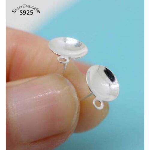 8pcs Real Solid 925 Sterling Plain Silver Earring Stud Needle Post Bow Head Base Pins With Hoop Settings DIY Jewelry Making