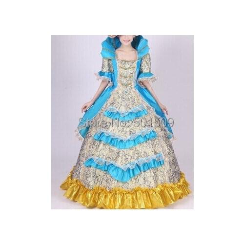 Free ship fan collar blue princess medieval dress Renaissance costume Victoria Antoinette/civil war/Colonial Belle Ball