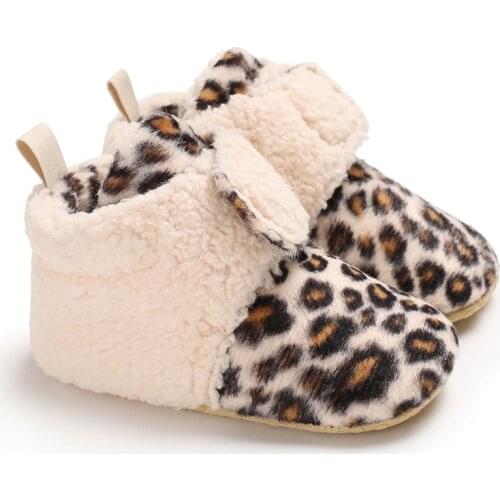 E&Bainel Baby Girls Boots Shoes Soft Warm Newborn First Walkers Anti-slip Leopard Baby Schoenen Snow Booties Shoes For Christmas