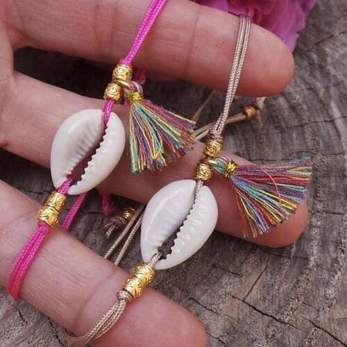 Cowrie shell bracelet Boho tassel bracelet Summer bracelet Festival jewellery Stacking bracelet Macrame bracelet