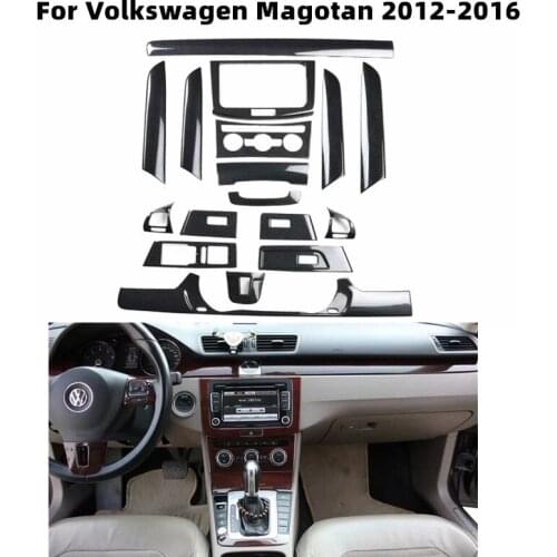 For Volkswagen Magotan 2012-2016 Accessories Carbon Fiber Style Wood Grain Center Console Steering Wheel Windows Control Panel