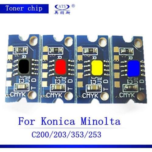 4pcs/set reset toner cartridge chip for Konica Minolta Bizhub C200 C203 C353 C253 Photocopy Machine Copier parts 200 203 353 253