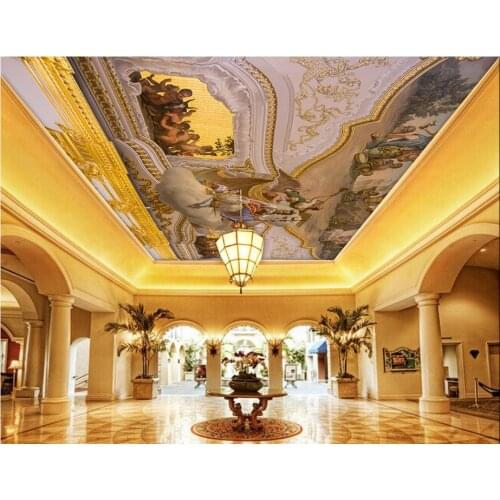 European statues building Ceiling fresco papel parede mural wallpaper Home Decoration