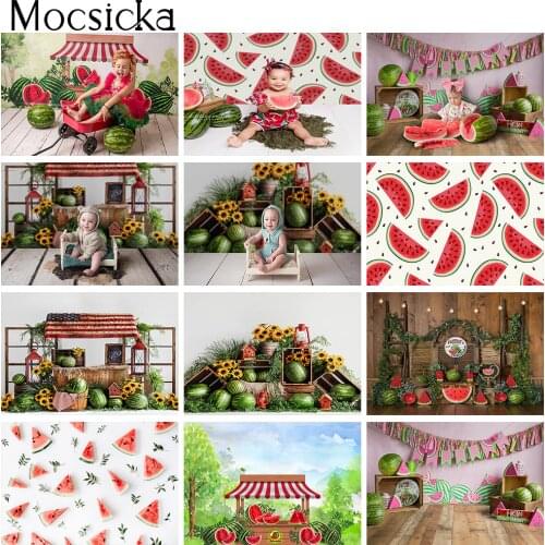 Watermelon Background Farmers Market Photography Backdrop Children Birthday Background for Photo Summer Painting Green Forest