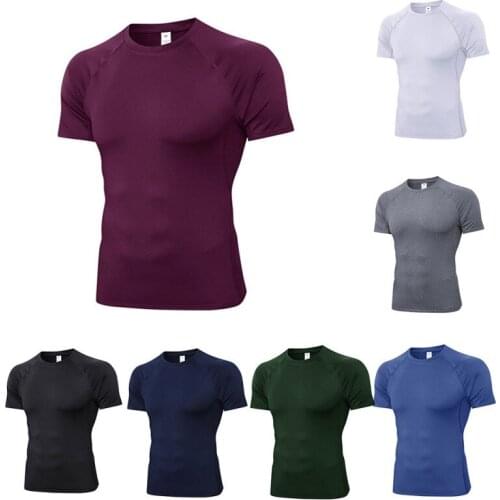Mens Running T-shirt Breathable Sport Shirts Short Sleeve Compression Gym Tights Running T Shirt Quick Dry Sportswear
