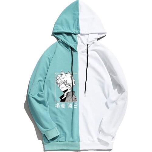 Harajuku My Hero Academia Unisex Hoodies Japanese Anime Bakugou Katsuki Printed Mens Hoodie Casual Color Matching Sweatshirts