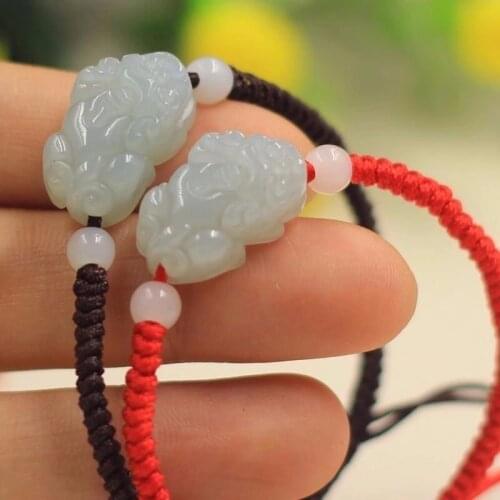 Customized Natural Jade Emerald Pixiu Bracelet Adjustable Bangle Jewellery Fashion Accessories Hand Knotting Woman Amulet