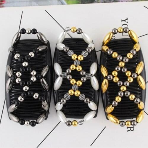 Korea Handmade Flower Beaded Hair Comb Insert Comb DIY Hair Styling Tools Elastic Hair Clips Bun Maker Headwear Double Row Hot
