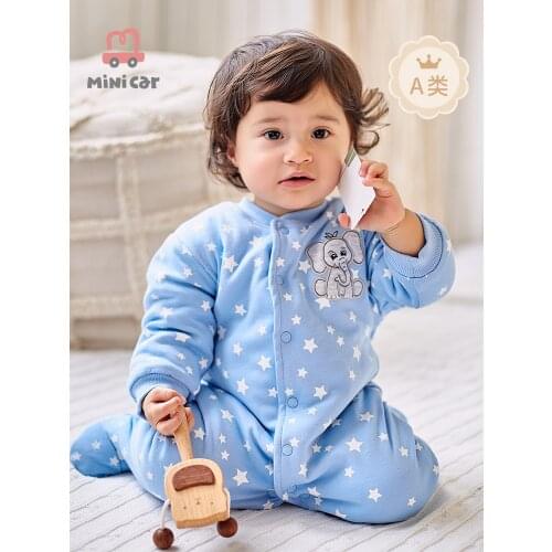 Mini Car Babys one piece Romper baby open file climbing clothes autumn winter long sleeve go out thin cotton clothes wrap feet