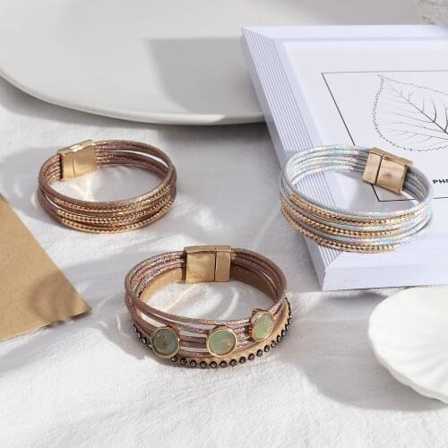 Multilayer Leather Rope Fashion Magnet Opened Bracelet Fashion Brand Women Jewelry Gift