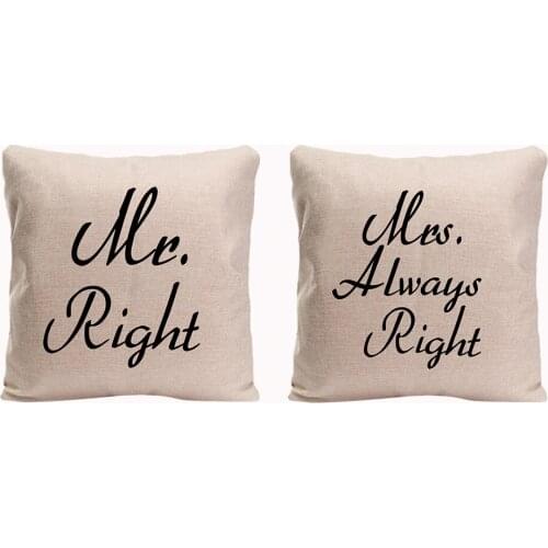 Mr Right Mrs Always Right Printed Couple Pillowcases Valentines Day Anniversary Gifts & Wedding Decoration For Couples & Lover