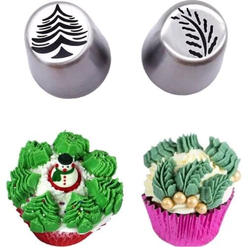 2 pcs/set Christmastree Stainless Steel Russian Tulip Icing Piping Nozzles Cupcake Fondant Cake Decorating Tip Sets