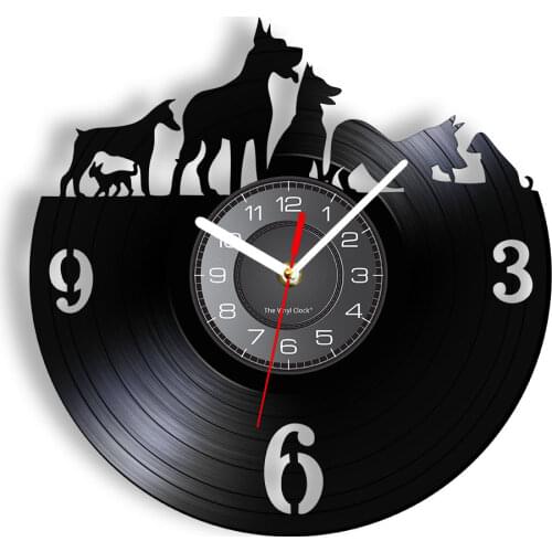 Pet Shop Dogs Wall Clock Made From Vinyl Record Vintage Puppy Home Decor Modern Black Wall Clock Gift For Dog Pet Owners