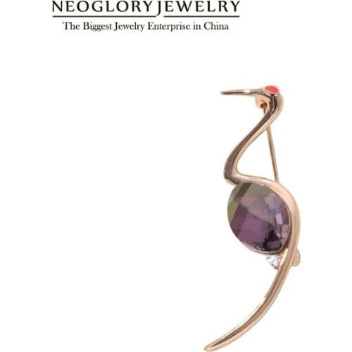 Neoglory Purple Crystal Simplicity Flamingo Brooches For Women Elegant Fashion Animal Pins For OL Simple Gifts For Friendship