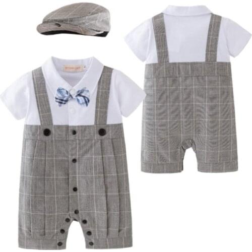New Arrival Handsome Plaid Straps Baby Boys Jumpsuits/Baby Romper 3181