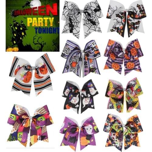 NEW 7.5Inch Funny Hair Bows Halloween Cheer Bows For Girls Elastic Hair Bands Cartoon Ribbon Swallow Tail Hair Accessories 20PCS