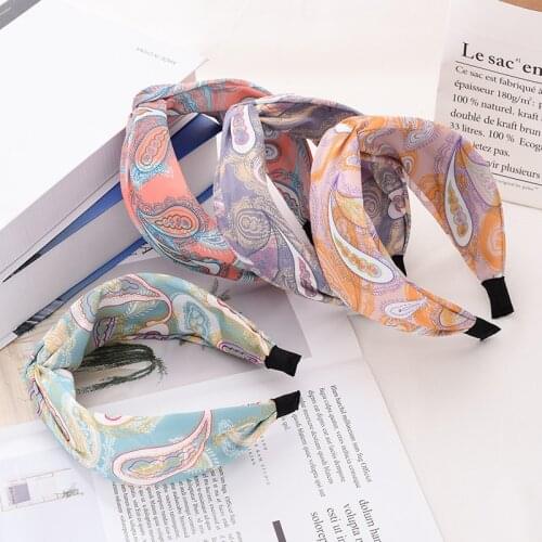 Hairbands For Women Wide Side Feather Printed Cloth Multi Purpose Knotting Hair Hoop Fashion Headwear Women Hair Acessories