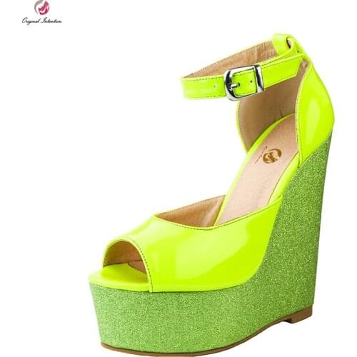 Original Intention Stylish Women Sandals Fashon Platform Peep Toe Wedges Sandals Green Shoes Woman Plus US Size 4-15