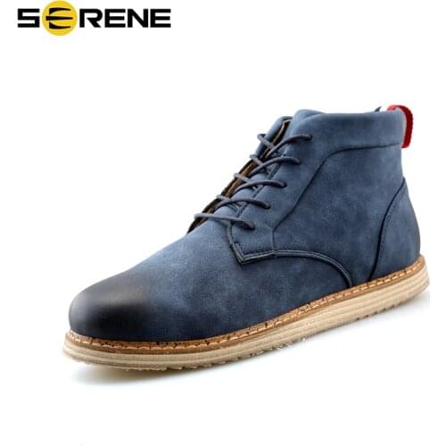 SERENE Brand Mens Spring Autumn Winter Boots Fashion Casual Leather Stitch Boots HighTop Boots Lace Up Ankle Boots Shoes JM-1620