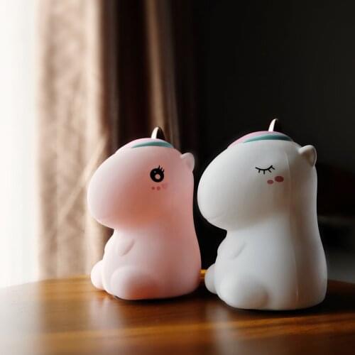 Unicorn Night Light Touch Sensor Colorful LED Cartoon Silicone USB Rechargeable Children Kids Baby Bedroom Bedside Lamp Toy Gift