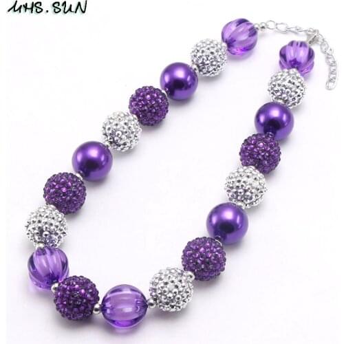 MHS.SUN Cute Baby Child Beads Necklace Purple/Silver Color Bubblegum Necklace For Kids Girls DIY Chunky Jewelry New Arrival