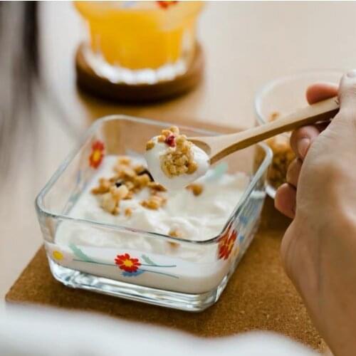 Glass Plateau Daisy Series Fruit Salad Breakfast Square Snack Plate Dinnerware Bread Bowl Assiette Flower Dessert Plates поднос