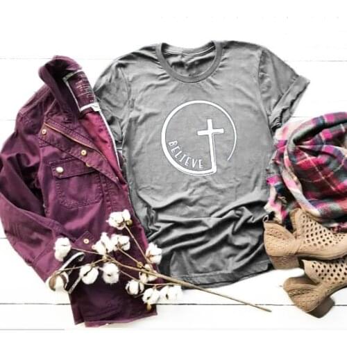 Believe T-shirt Religious Christian Tees Faith trendy tees unisex tee cross graphic fashion slogan aesthetic believer gift shirt