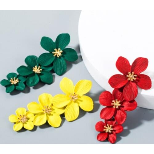Free Shipping HER003 50 pairs/lot 3.5 x 7 CM Alloy Floral Earrings Fashion Earrings Women Wearing Jewelry 3 colors