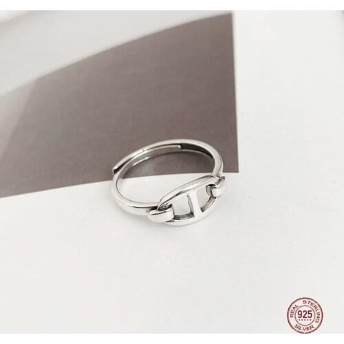 LKO Personality Vintage Ellipse Shape Rings 925 Sterling Silver Animal Pig Nose Ring for Women Ornaments Opening Adjustable