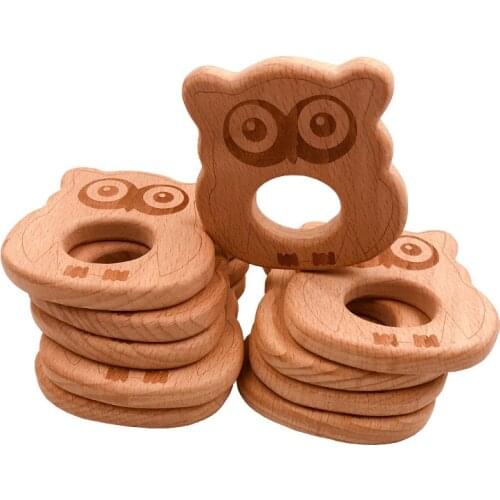 1Pc Lovely Wooden Teether Pure Natural Cartoon Animal Baby Teething Nursing Beech Teether Toddle DIY Chew Necklace Pendant Toys