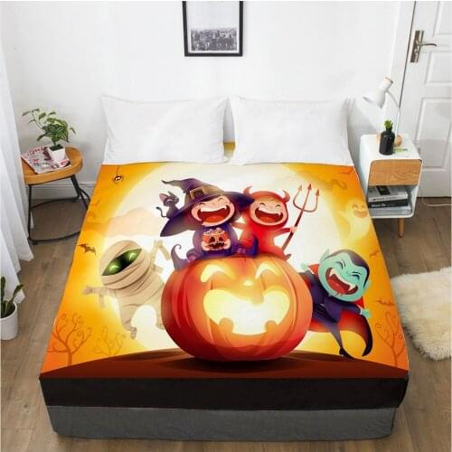 1PCS 3D Printed Cartoon Kid Halloween Soft Fitted sheet With Elastic Band solid Bed Sheet Cover-Wrinkle Abrasion Resistant Sheet