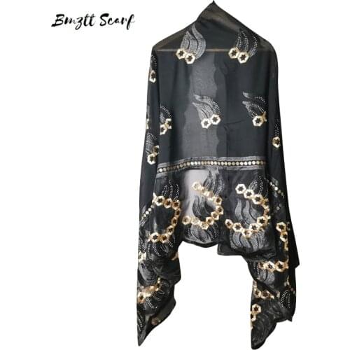 2021 New African Womens Scarf 200 * 100cm Cotton Embroidery Wrap Head Scarf Hiajabs Muslim Fashion Diamond Outdoor Scarf BF-021
