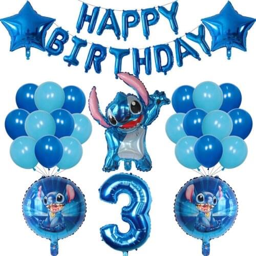 39pcs Cartoon Blue Lilo & Stitch Balloons Set 30inch Number Globos Happy Birthday Party Decorations Baby Shower Kids Toys Gift