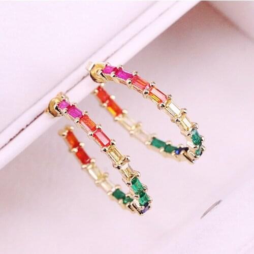 4Pair,31MM, Colorful Cubic Zirconia Fashion Jewelry For Women Rainbow CZ Circle Stud Earrings Parrty