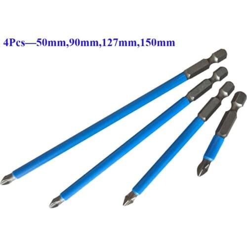 4pcs Anti Non-Slip 1/4" Hex Shank Magnetic PH2 Long Electric Screwdriver Bits Electric Impact Bits 50/90/127/150mm