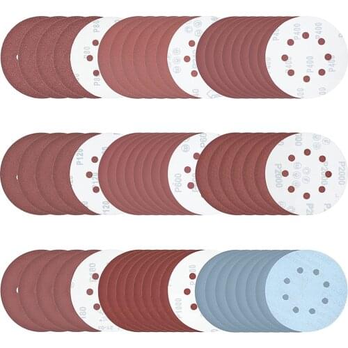 54Pcs 5inch 8 Hole Wet Dry Sanding Discs Hook and Loop, Assortment Grit 80-3000 Grit Orbital Sandpaper Dustless Sander Sandpaper