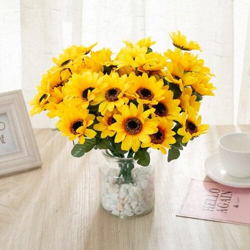 7 Fork Simulation Sunflower Silk Fake Flowers Bouquet Wedding Party Decor Photography Props Home Office Decorations