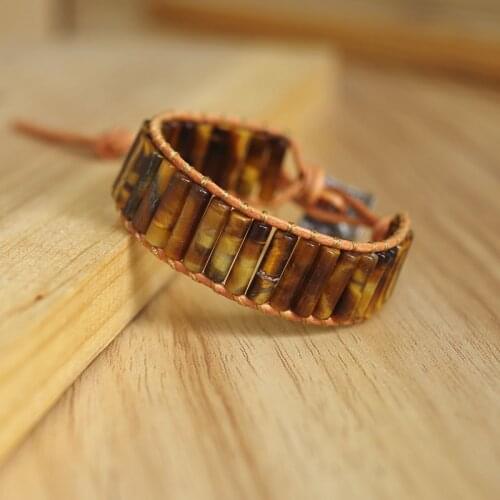 Handmade Jewelry Natural Tiger Eye Stone Beads Leather Wrap Bracelet Women Men Yoga Chakra Boho Charm Bracelet & Bangle Gift