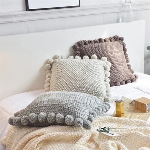 45x45cm Hairball Sofa Pillowcase Pink Cushion Cover Throw Pillow Case Home Sofa Bed Chair Decoration 17.72x 17.72inch