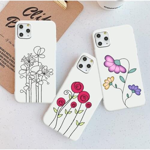 Simple line flower phone case For iPhone 11 12 Pro XS MAX XR X 7 8 6Plus SE 2021 Candy Soft Silicone Phone Cover Bag