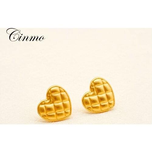 Cinmo Cute Gold Heart Piercing Stud Earrings Fashion Elegant Korean Love Earrings For Women Girls Hot Sale Party Jewelry Gifts